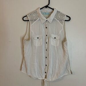Maurices Ivory  Sleeveless bohemian  Button-Front Lace-Shoulder Top